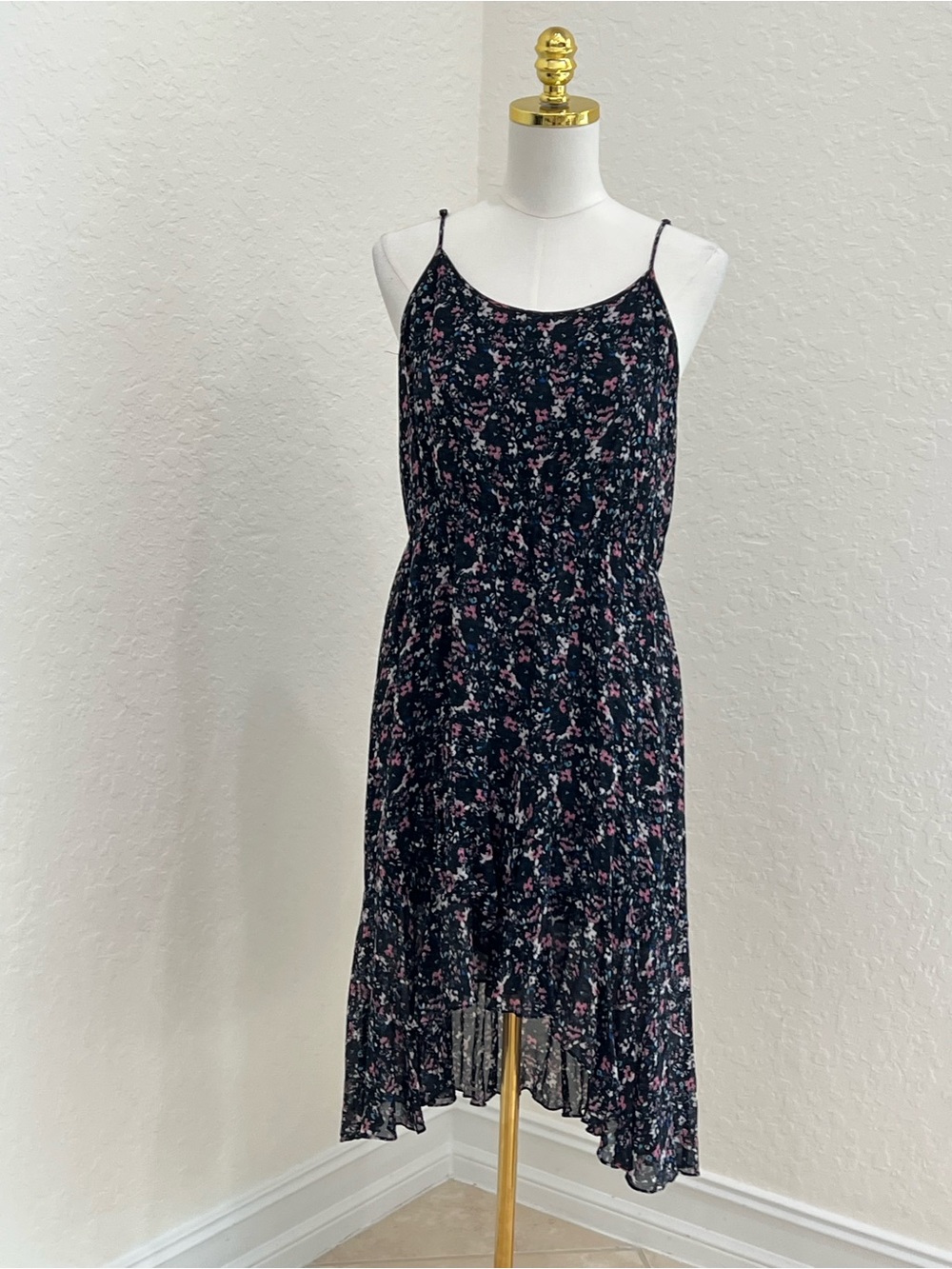 All Saints Black Floral High-Low Slip Dress